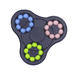 The Spin Buddy Puzzle Game - A grey puzzle game featuring clusters of blue, green, and pink balls in a circular design with a central spinner.