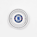 The Amazing Fidget - A circular glass ashtray featuring a logo in blue and white for a football club, with a silver rim.