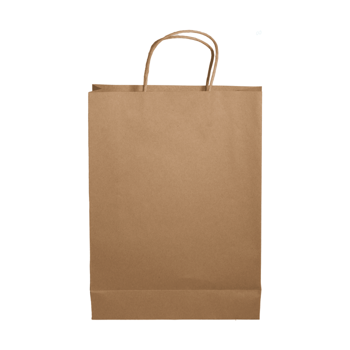 Paper Show Bag - A brown paper bag with twisted handles and a flat base, suitable for various uses.