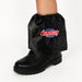 Waterproof Boot Covers - Waterproof black boot covers with an elastic top, fitting over a black boot, featuring a logo.