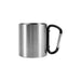 170ML/280ML Stainless Steel Insulated Travel Mug with Carabiner Handle - A stainless steel insulated travel mug in silver with a black carabiner handle. Features branding on the surface.