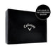 Callaway Warbird - A black box with a logo, containing Callaway Warbird golf balls. Box features a hexagonal pattern.
