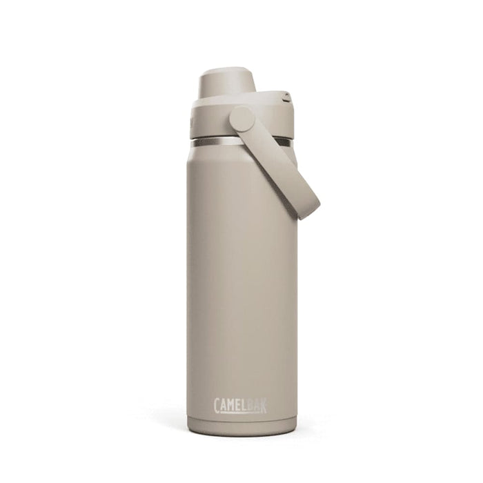 CamelBak - Thrive Chug VSS 0.6L - A drink bottle in a light beige colour with a lid and carry handle, featuring a brand logo.