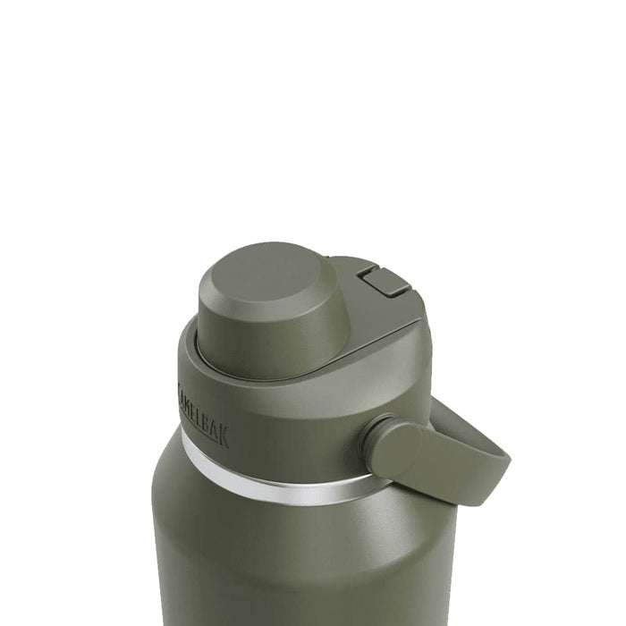CamelBak - Thrive Chug VSS 1.2L - A drink bottle in olive green with a grey band and a secure flip-top lid, featuring a logo on the side.