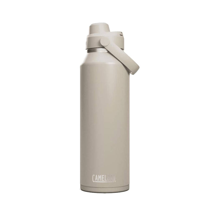 CamelBak - Thrive Chug VSS 1.2L - A drink bottle in a muted beige colour with a secure flip-top lid and a brand logo on the side.