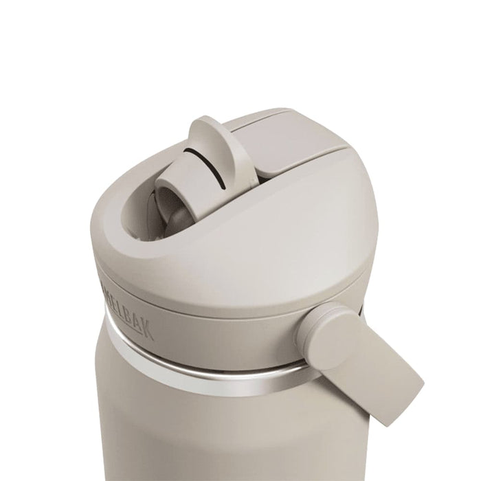 CamelBak - Thrive Flip Straw VSS 0.75L - A drink bottle with a flip straw, featuring a muted beige colour and a logo on the side.
