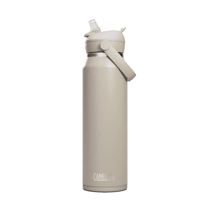 CamelBak - Thrive Flip Straw VSS 1.0L - A drink bottle in light beige with a flip straw and a carry handle, featuring a logo.