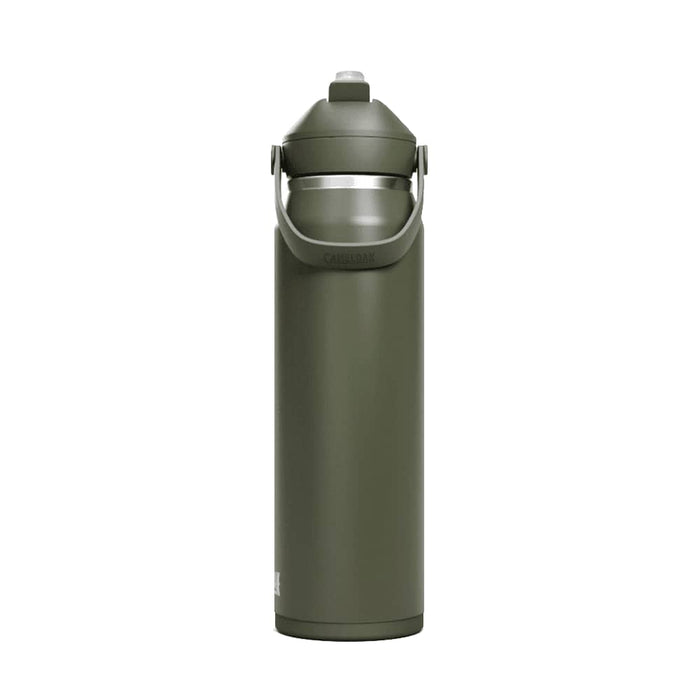 CamelBak - Thrive Flip Straw VSS 1.0L - A drink bottle in olive green with a grey lid and a carry handle, featuring a logo.