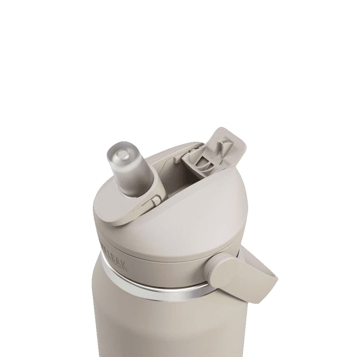 CamelBak - Thrive Flip Straw VSS 1.0L - A drink bottle in a light beige colour featuring a flip straw and a secure cap, with a logo on the body.