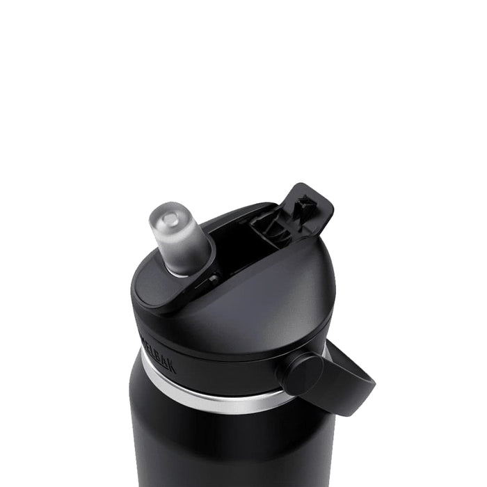 CamelBak - Thrive Flip Straw VSS 1.0L - A drink bottle with a flip straw design, featuring a black body and a silver accent. It has a logo on the side.