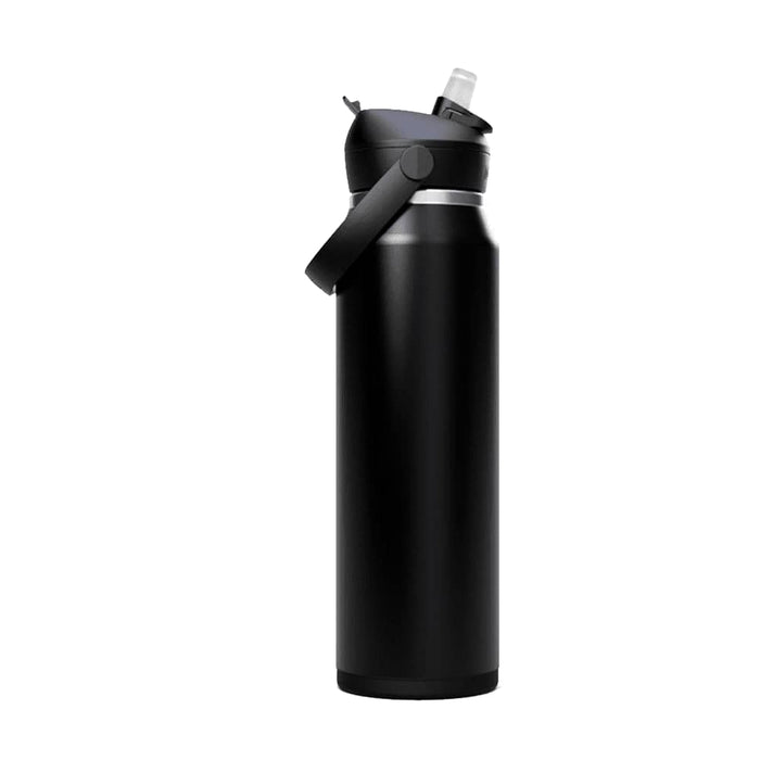 CamelBak - Thrive Flip Straw VSS 1.0L - A drink bottle in matte black with a flip straw lid and attached handle, featuring a logo on the side.