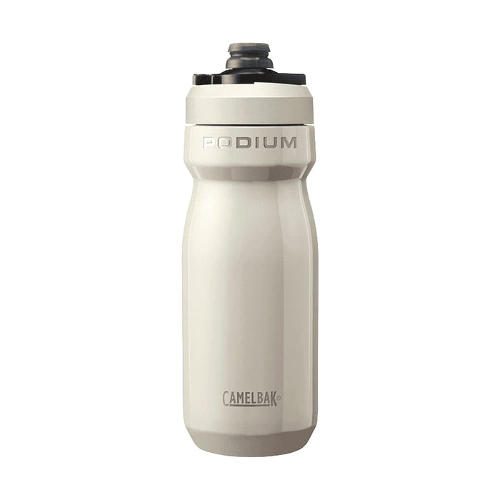 CamelBak - Podium Insulated Steel 0.5L - A drink bottle in white with a grey cap, featuring a logo and a streamlined design.