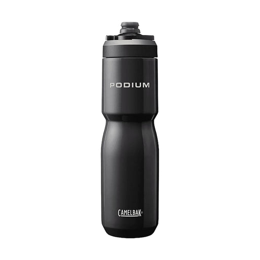 CamelBak - Podium Insulated Steel 0.65L - A drink bottle in black, featuring a screw-top lid and a brand logo, designed for insulation.