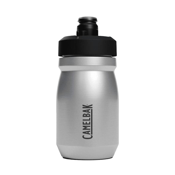 CamelBak - Podium Insulated Steel 0.35L - A drink bottle made of stainless steel, featuring a black cap and a CamelBak logo on the side.