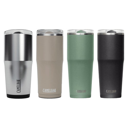 CamelBak - Thrive Tumbler VSS 0.6L - A drink bottle set featuring four tumblers in silver, beige, green, and black, each with a logo.