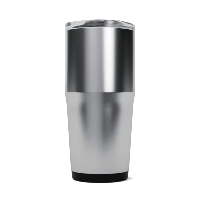 CamelBak - Thrive Tumbler VSS 0.6L - A drink bottle with a silver and black design, featuring a tapered shape and a transparent lid.