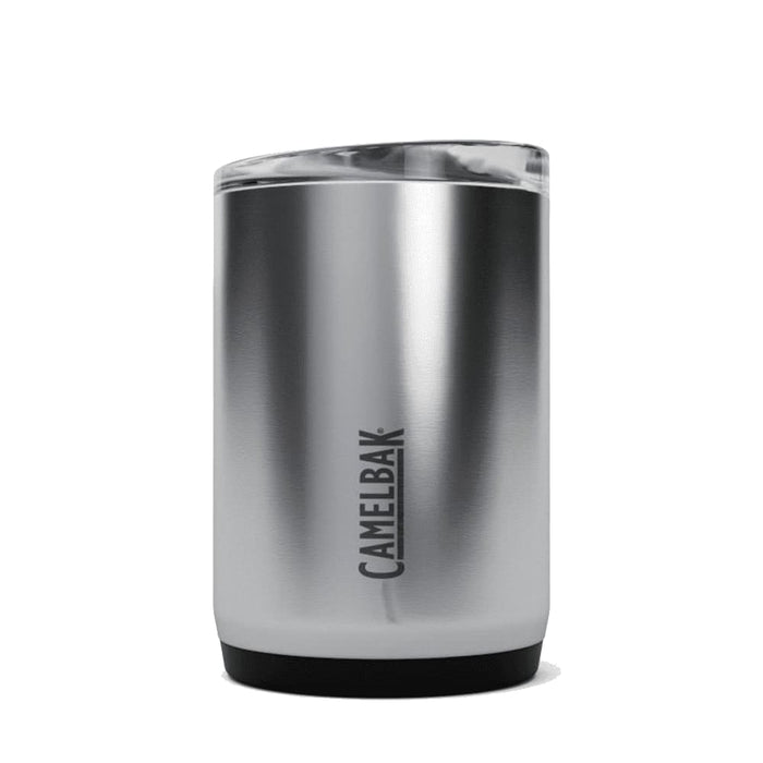 CamelBak - Thrive Mug VSS 0.5L - A drink bottle featuring a sleek, stainless steel finish with a solid black base and a clear lid. It has a logo.