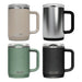 CamelBak - Thrive Mug VSS 0.5L - A drink bottle collection featuring a beige, silver, green, and black travel mug, each with a handle and a lid.