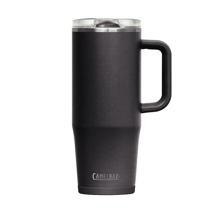 CamelBak - Thrive Mug VSS 1.0L - A drink bottle in matte black with a handle and a clear, transparent lid, featuring a logo.
