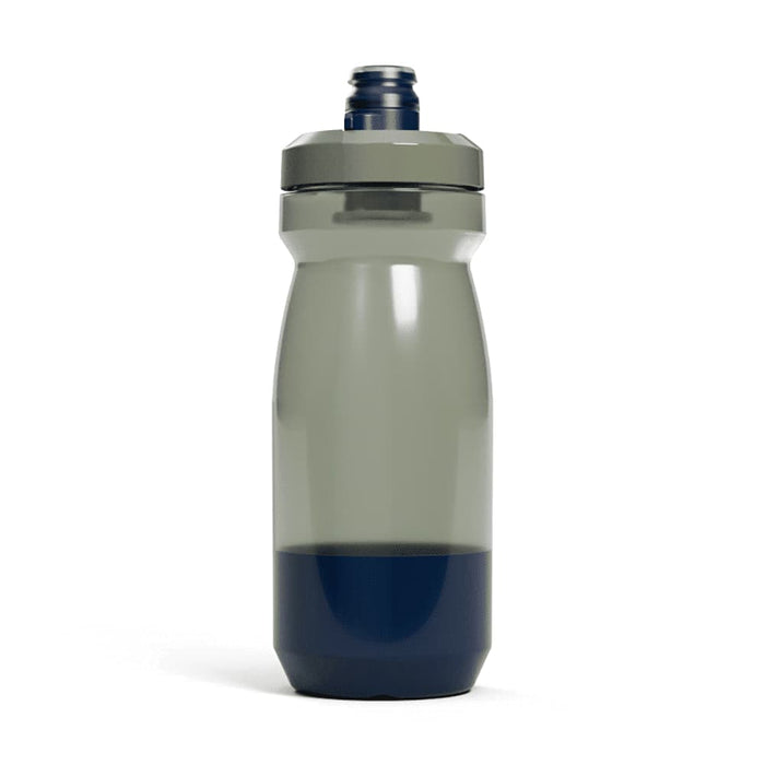 CamelBak Podium Bike Bottle 0.6L - Retail Colours - A drink bottle in grey with a navy blue base, featuring a twist top and a logo on the side.