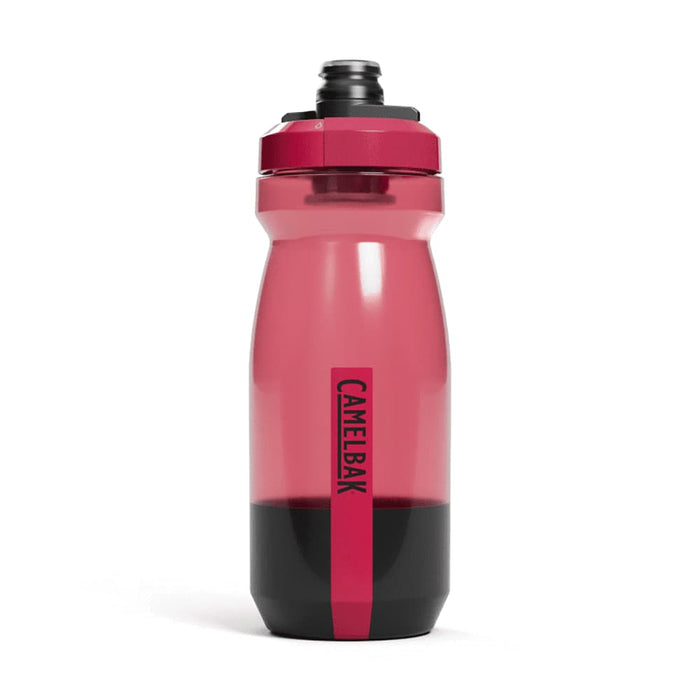 CamelBak Podium Bike Bottle 0.6L - Retail Colours - A drink bottle in pink and black with a lid and a logo, featuring a tapered design.
