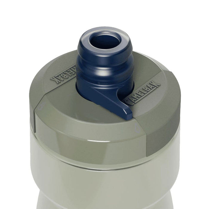 CamelBak - Podium 0.7L - A drink bottle with a grey body and a navy-coloured spout, featuring branding.