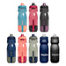 CamelBak - Podium 0.7L - A drink bottle assortment featuring various colours, including blue, pink, grey, and black, with different designs and a logo.