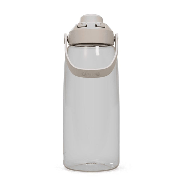 CamelBak - Thrive Chug 1.0L - A drink bottle in a clear design with a light grey lid and handle, featuring branding on the bottle.