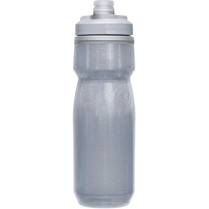 CamelBak - Podium Chill 0.6L - A drink bottle in a translucent grey design with a grey lid and a built-in spout. It features a logo.