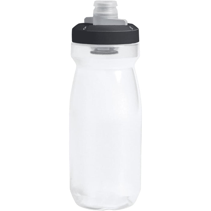 CamelBak - Podium 0.6L - Plain Colours - A drink bottle in clear plastic with a black cap and spout, featuring a branding logo.