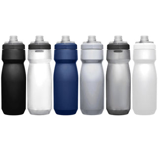 CamelBak - Podium 0.7L - Plain Colours - A drink bottle collection featuring six styles in black, white, navy, silver, and grey, each with a logo.