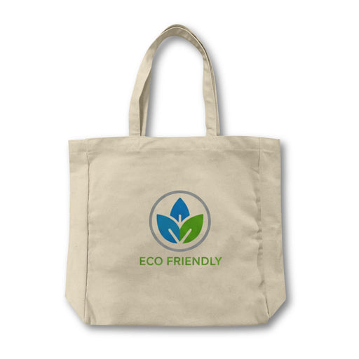 450gsm Victorian Canvas Tote Bag - A beige 450gsm Victorian canvas tote bag with handles and a circular logo featuring green and blue leaves.
