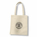 440gsm Kensington Recycled Cotton Tote Bag - A cream-coloured recycled cotton tote bag with a circular logo featuring a tree design and text.