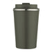 Carry Cup Newport Double Wall Vacuum Tumbler - 350ml - A drink bottle in a matte olive green colour with a stainless steel lid and a logo.