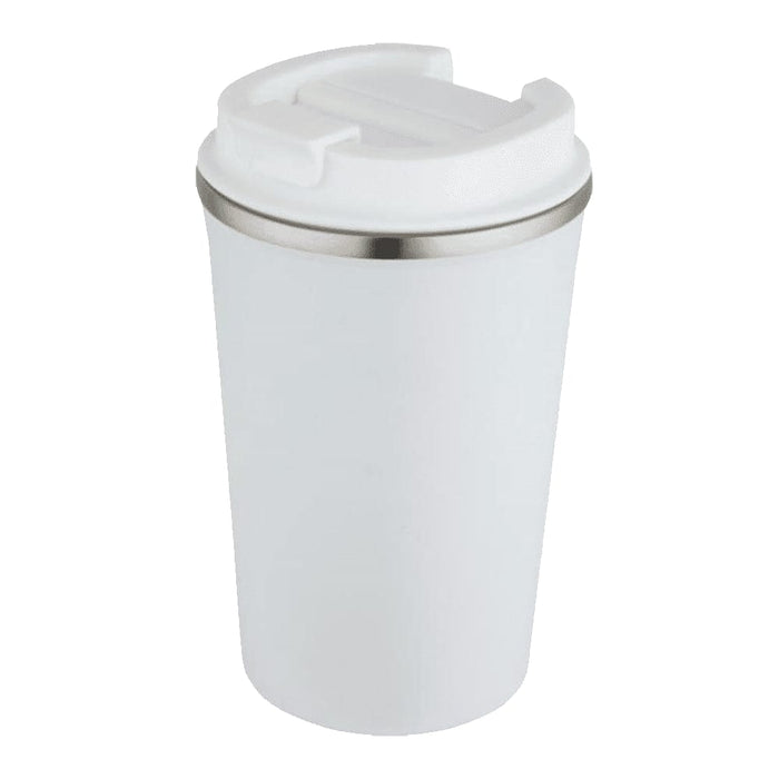 Carry Cup Newport Double Wall Vacuum Tumbler - 350ml - A drink bottle featuring a double wall vacuum design in white with a stainless steel accent and a lid.