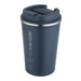 Carry Cup Newport Double Wall Vacuum Tumbler - 350ml - A drink bottle in navy blue with a stainless steel rim and a lid, featuring a logo design.