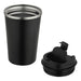Carry Cup Newport Double Wall Vacuum Tumbler - 350ml - A drink bottle featuring a black double wall vacuum tumbler with a silver rim and a separate black lid.