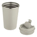 Carry Cup Newport Double Wall Vacuum Tumbler - 350ml - A drink bottle in a light grey colour with a removable lid and stainless steel rim. It features a logo.