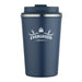 Carry Cup Newport Double Wall Vacuum Tumbler - 350ml - A drink bottle featuring a navy exterior and a stainless steel rim, with a logo on the front.