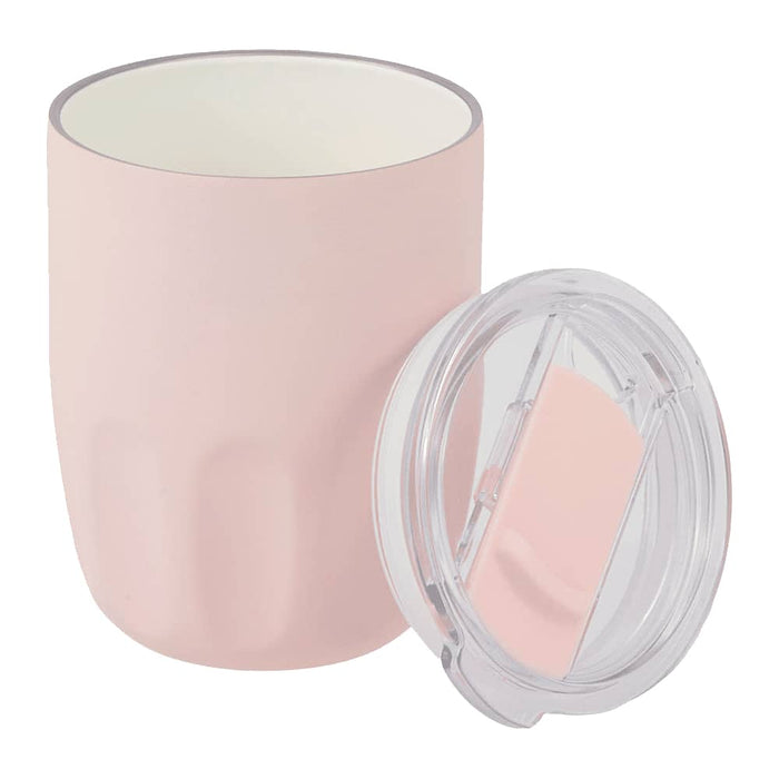 Carry Cup Olla Vacuum Coffee Cup w/ Ceramic Liner - 300ml - A drink bottle in soft pink with a ceramic liner and a clear, removable lid, featuring a logo.