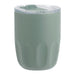 Carry Cup Olla Vacuum Coffee Cup w/ Ceramic Liner - 300ml - A drink bottle in matte sage green with a clear plastic lid and a textured design. It features a branding logo.