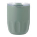 Carry Cup Olla Vacuum Coffee Cup w/ Ceramic Liner - 300ml - A drink bottle featuring a green exterior with a transparent lid and a ceramic liner inside. It has a simple, rounded design and includes a logo.
