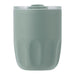Carry Cup Olla Vacuum Coffee Cup w/ Ceramic Liner - 300ml - A drink bottle in a muted green colour with a transparent lid and a textured body. Features a logo.