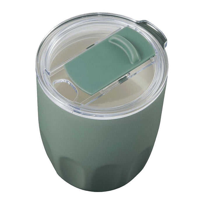 Carry Cup Olla Vacuum Coffee Cup w/ Ceramic Liner - 300ml - A drink bottle featuring a green exterior with a clear lid and a ceramic liner, suitable for hot beverages.