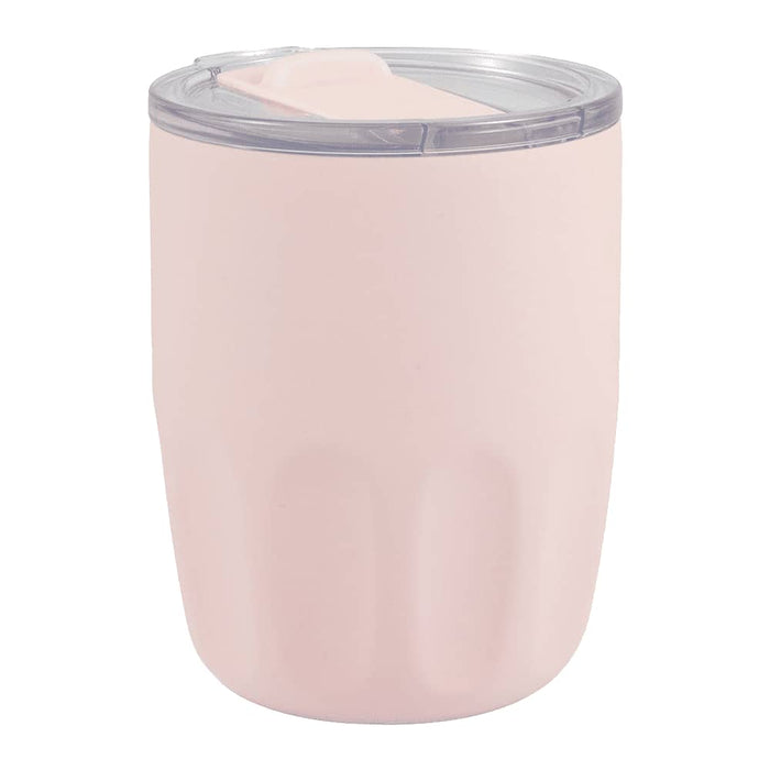 Carry Cup Olla Vacuum Coffee Cup w/ Ceramic Liner - 300ml - A drink bottle in soft pink with a clear lid, featuring a ceramic liner and a logo.