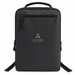 Tessa Soft PU Backpack - A black backpack with a minimalist design, featuring a logo and multiple zippers for storage.