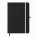 Discovery A5 Notebook - A black A5 notebook with a grey elastic band and ribbon bookmark, featuring a subtle logo on the cover.