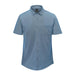 Men's Sonora Short Sleeve Knit Shirt - A short-sleeve knit shirt in shades of blue, featuring a button-up front and a chest pocket. It has a logo.