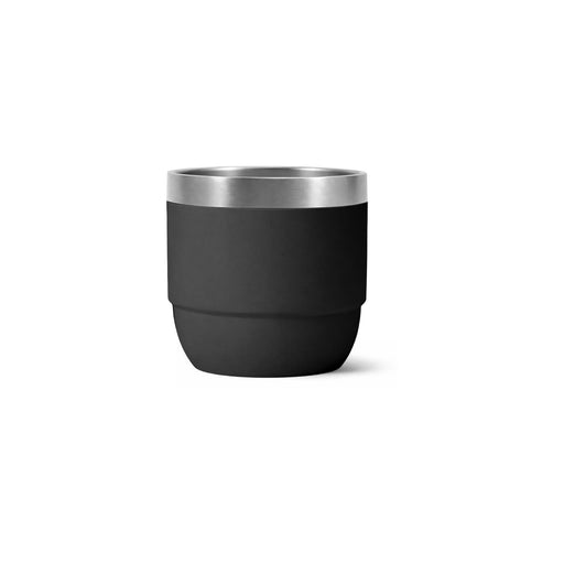 Stackable Stainless Steel Tumbler - A drink bottle in matte black with a stainless steel rim and a sleek, stackable design. It features a logo.
