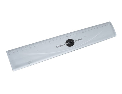 Precision Ruler - A transparent ruler with measurement markings, featuring a logo in the centre. It measures approximately 30 cm in length.